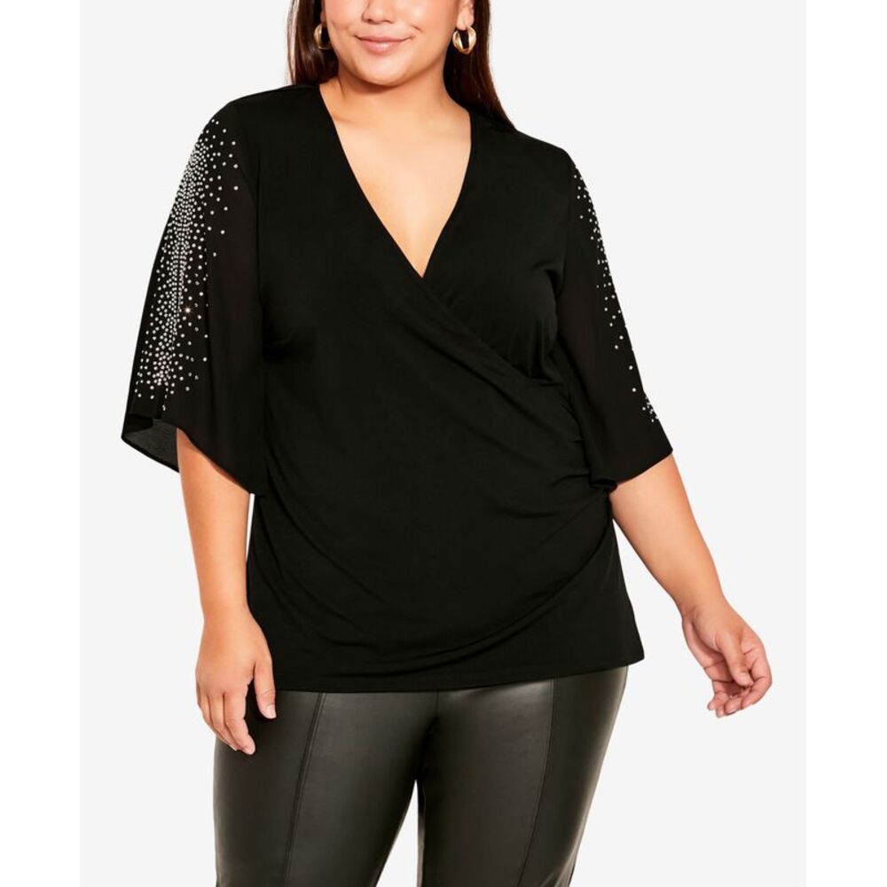Avenue Plus Size Wrap Bling Sleeve Top